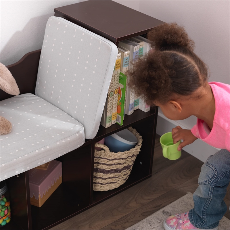 Kidkraft 6 Cubby Wooden Fabric Cushioned Reading Nook Bookcase in Lavender