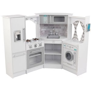 Kidkraft Ultimate Wooden Corner Play Kitchen with Lights and Sounds in White
