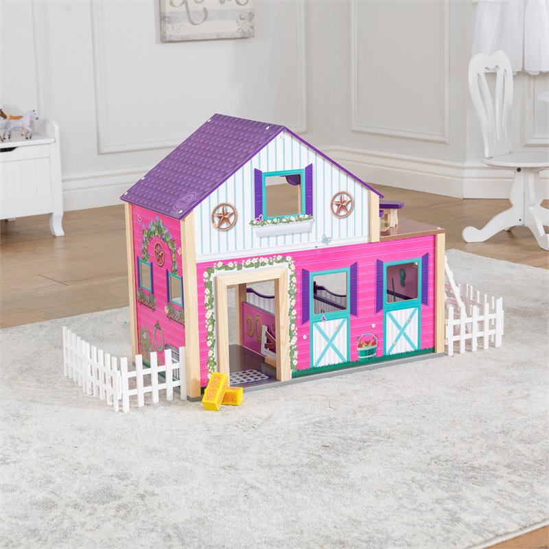 Kidkraft 16 Piece Deluxe Multicolored Wooden Plastic Horse Stable