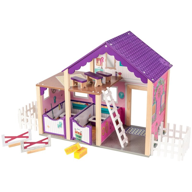 Kidkraft 16 Piece Deluxe Multicolored Wooden Plastic Horse Stable
