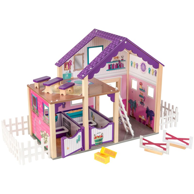 Kidkraft 16 Piece Deluxe Multicolored Wooden Plastic Horse Stable