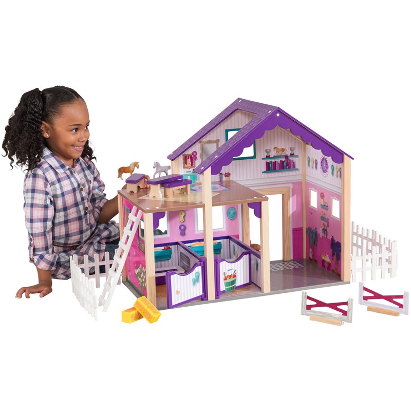 Kidkraft 16 Piece Deluxe Multicolored Wooden Plastic Horse Stable