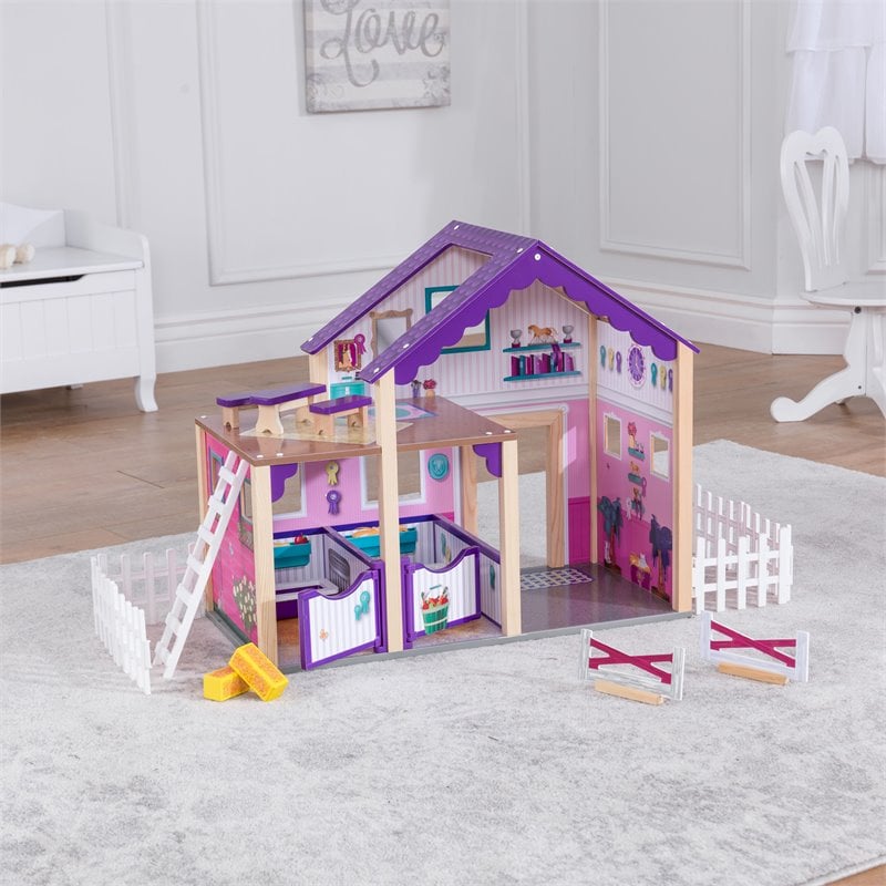 Kidkraft 16 Piece Deluxe Multicolored Wooden Plastic Horse Stable