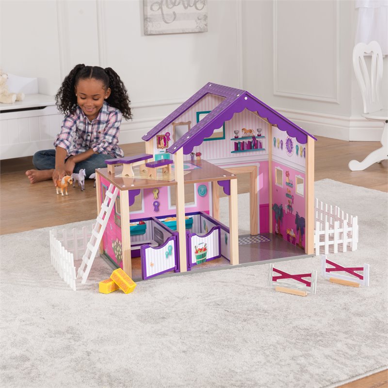 Kidkraft 16 Piece Deluxe Multicolored Wooden Plastic Horse Stable