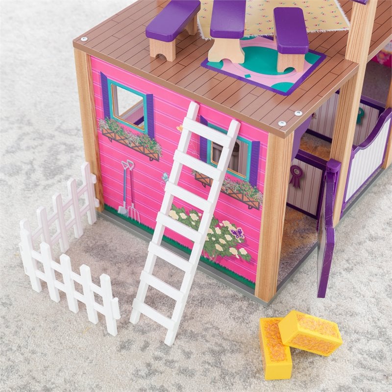 Kidkraft 16 Piece Deluxe Multicolored Wooden Plastic Horse Stable