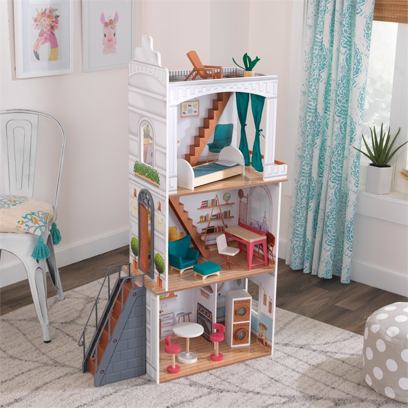 Kidkraft Rowan 13 Piece Wooden Plastic Townhome Dollhouse