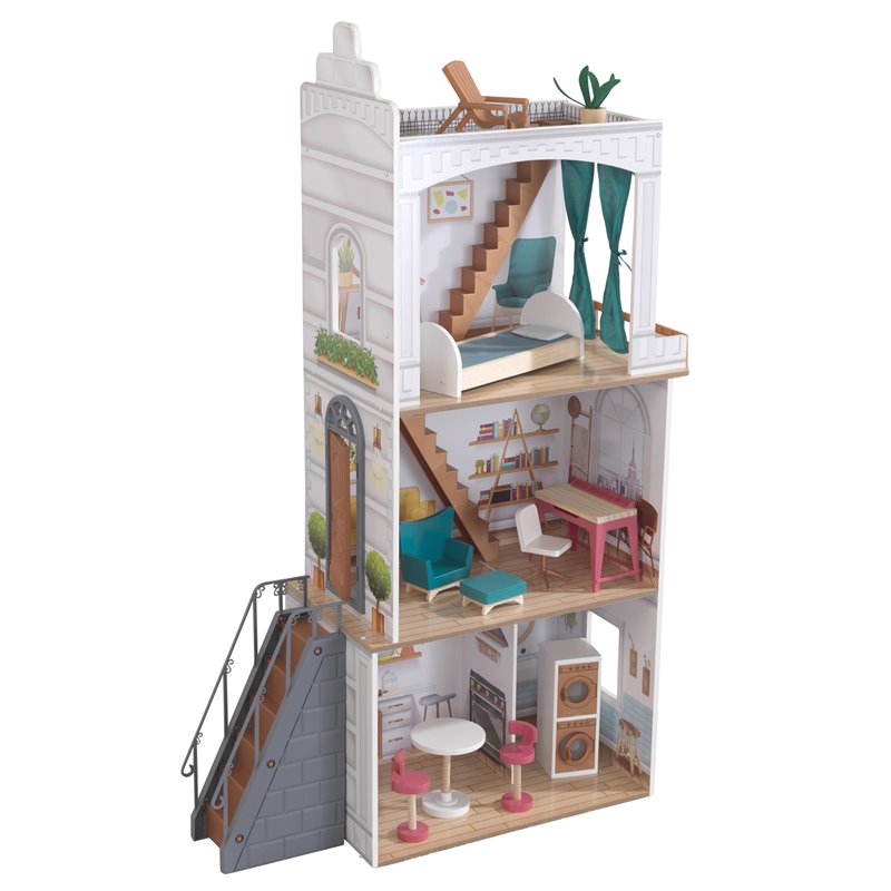 Kidkraft Rowan 13 Piece Wooden Plastic Townhome Dollhouse
