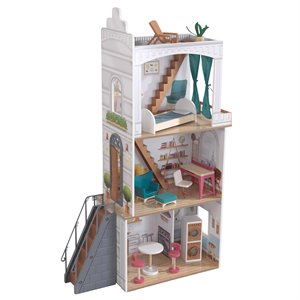 Kidkraft Rowan 13 Piece Wooden Plastic Townhome Dollhouse