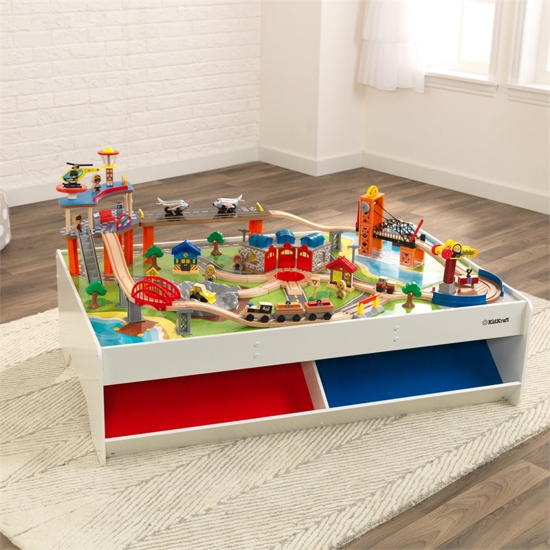 Kidkraft 79 Piece Wooden Plastic Railway Express Train Table Set