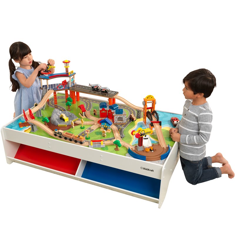 Kidkraft 79 Piece Wooden Plastic Railway Express Train Table Set
