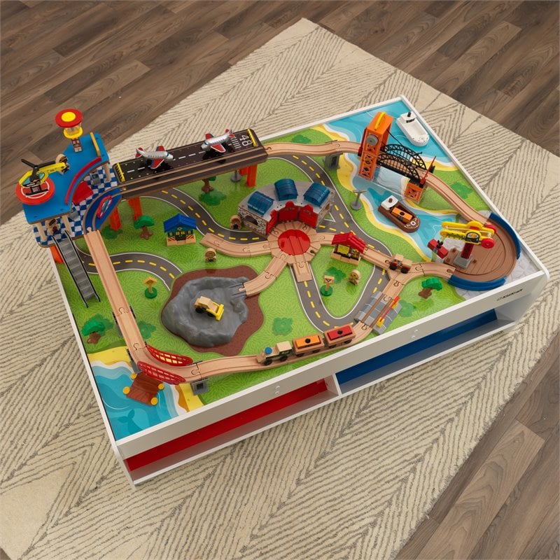 Kidkraft 79 Piece Wooden Plastic Railway Express Train Table Set