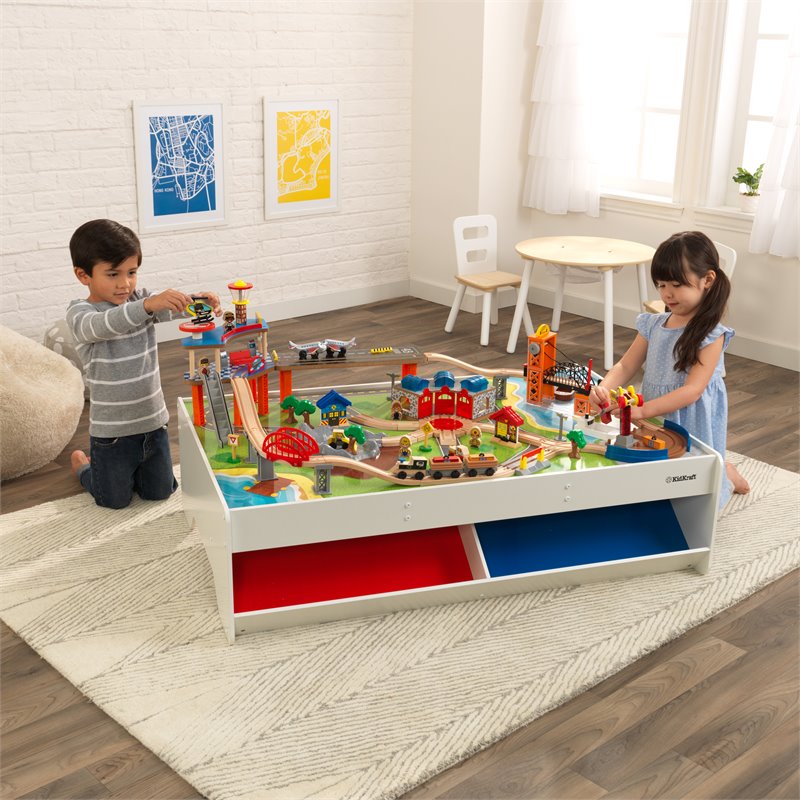 Kidkraft 79 Piece Wooden Plastic Railway Express Train Table Set
