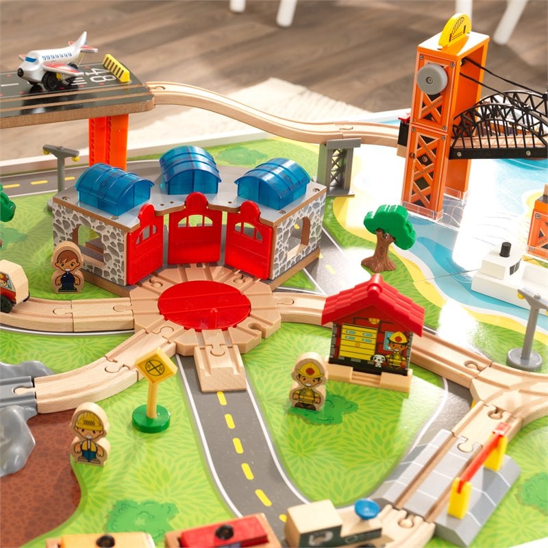 Kidkraft 79 Piece Wooden Plastic Railway Express Train Table Set