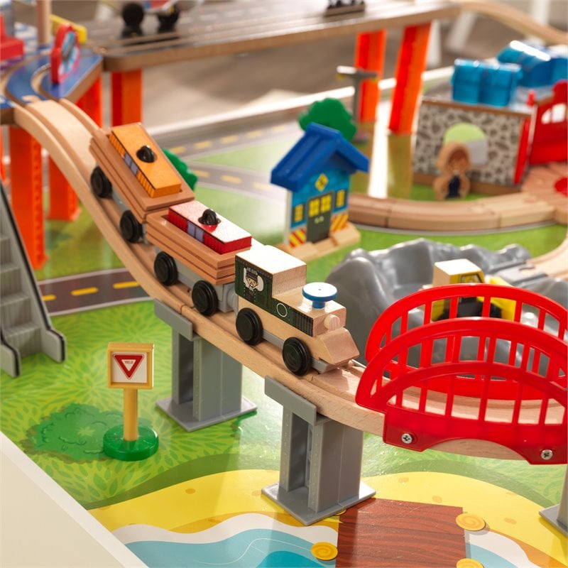 Kidkraft 79 Piece Wooden Plastic Railway Express Train Table Set
