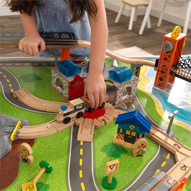 Kidkraft 79 Piece Wooden Plastic Railway Express Train Table Set