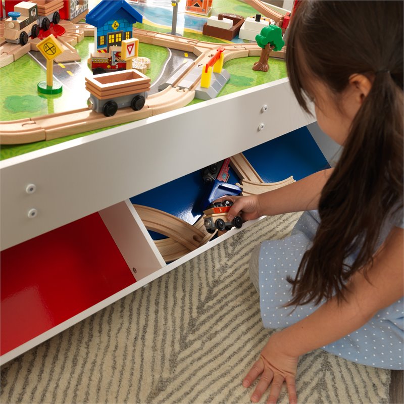 Kidkraft 79 Piece Wooden Plastic Railway Express Train Table Set