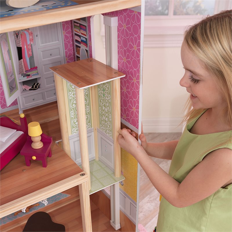 KidKraft 34 Piece Majestic Mansion Dollhouse in Pink and Natural