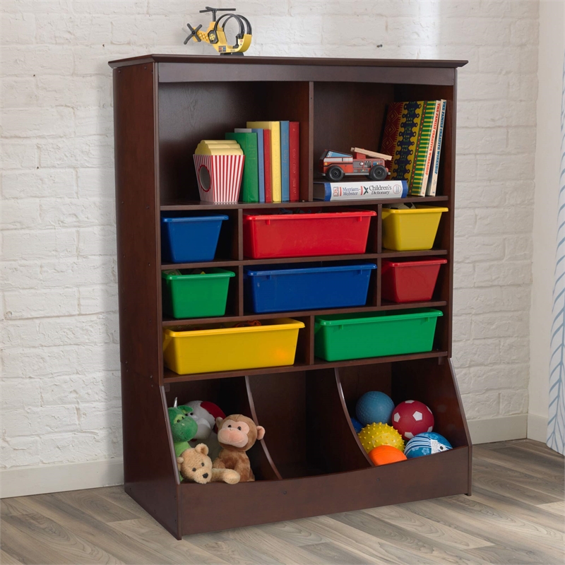 KidKraft Wall Storage Unit with Bins in Espresso