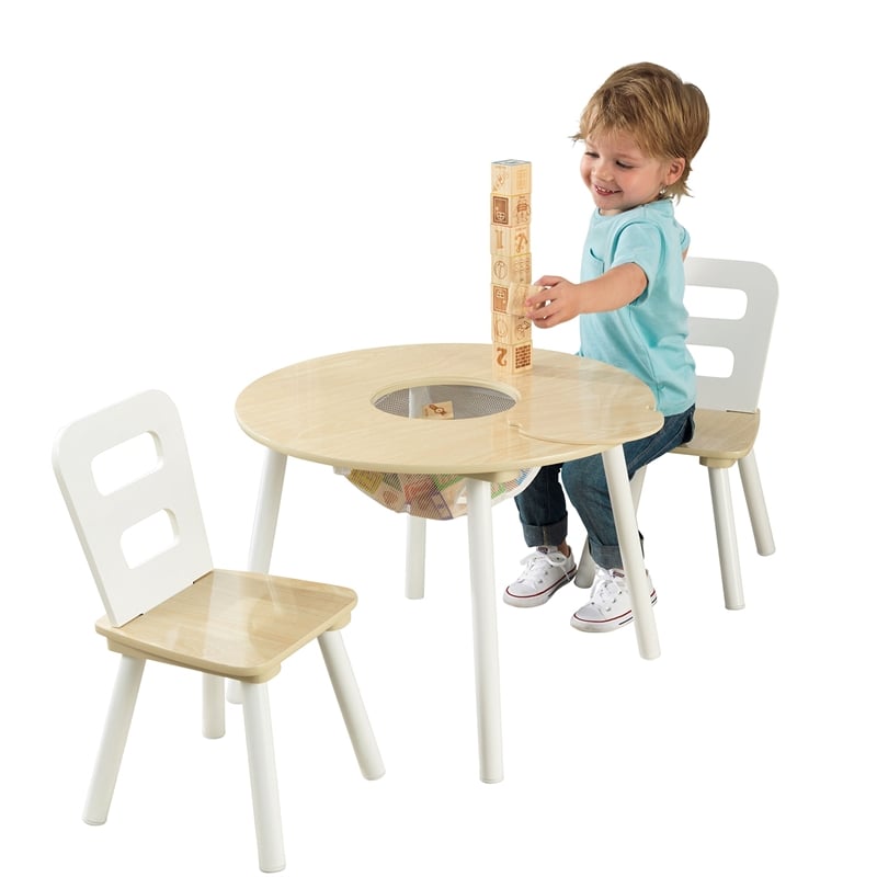 KidKraft Round Table and Chair Set in White and Natural