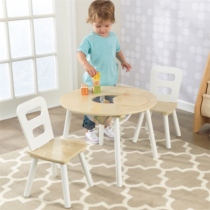 KidKraft Round Table and Chair Set in White and Natural