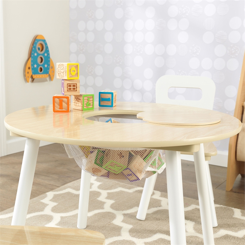 KidKraft Round Table and Chair Set in White and Natural