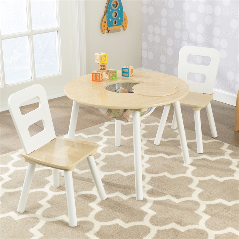 KidKraft Round Table and Chair Set in White and Natural