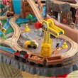 KidKraft 112 Piece Waterfall Junction Train Table Set in Gray and Natural