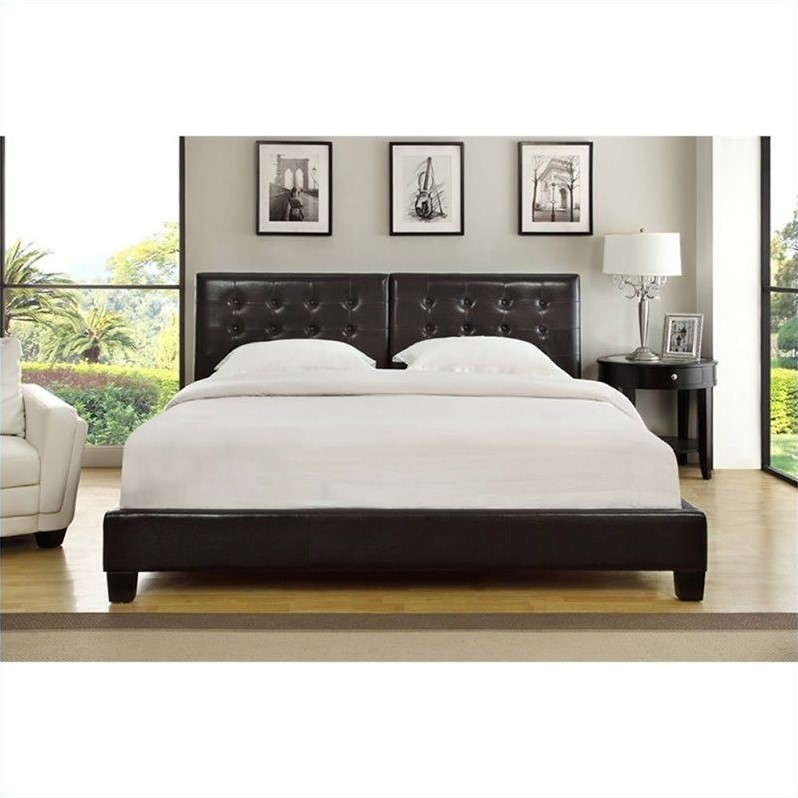 Modus Furniture Ledge Upholstered Platform Bed with Tufted Headboard in Chocolate