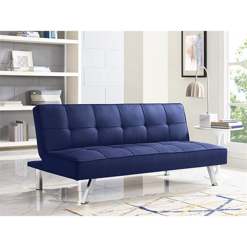 Serta Carson Tufted Sleeper Sofa in Navy Blue Fabric Upholstery