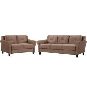 LifeStyle Solutions Transitional 2 Piece Sofa and Loveseat Set in Brown Beige