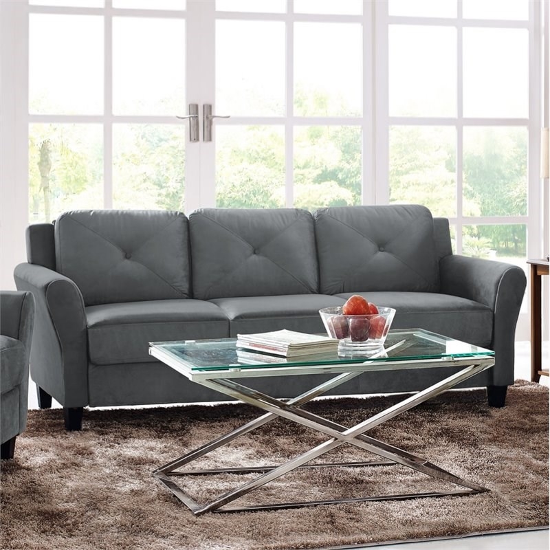 LifeStyle Solutions Transitional 2 Piece Sofa and Loveseat Set in Dark Gray