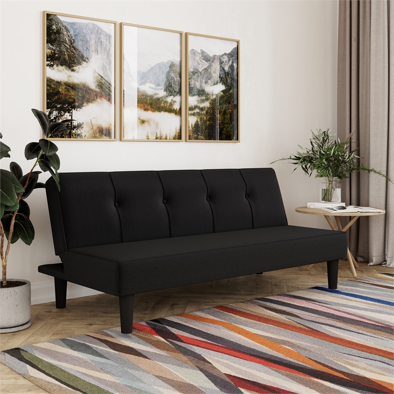 Serta Laurel Tufted Convertible Sleeper in Black Fabric Upholstery