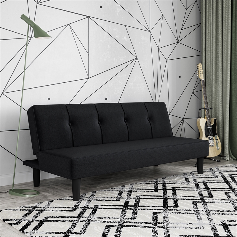 Serta Laurel Tufted Convertible Sleeper in Black Fabric Upholstery