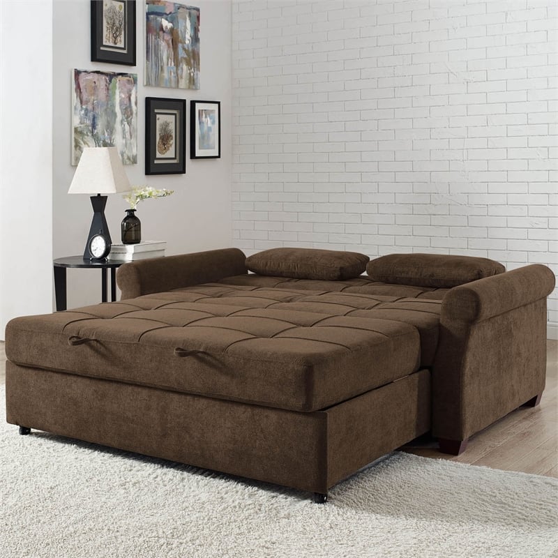 Serta Hanson Convertible Sleeper Sofa in Brown Fabric Upholstery