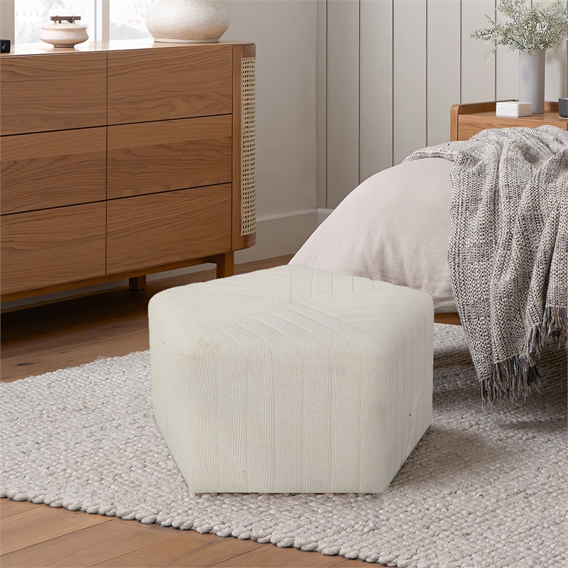 Lifestyle Solutions Gardner Ottoman in White Fabric Upholstery