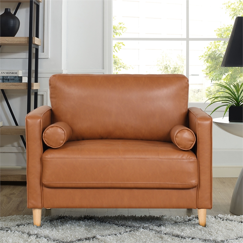 Lifestyle Solutions Jareth Arm Chair in Caramel Brown Faux Leather Upholstery