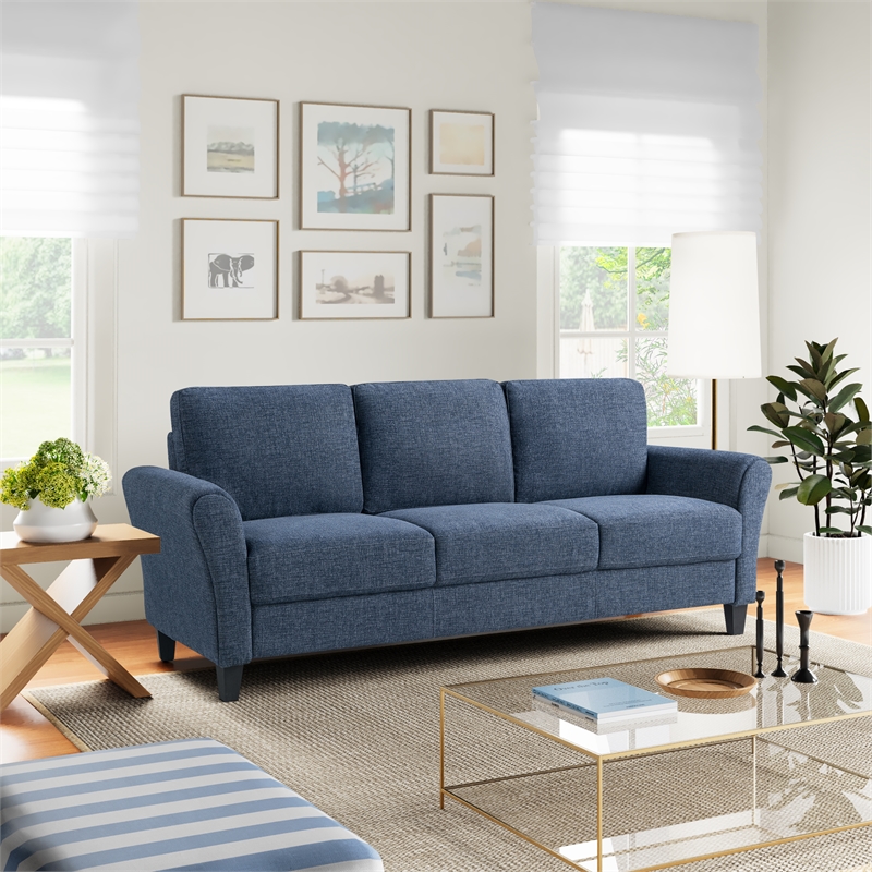 Lifestyle Solutions Mavrick Stationary Sofa in Blue Fabric Upholstery