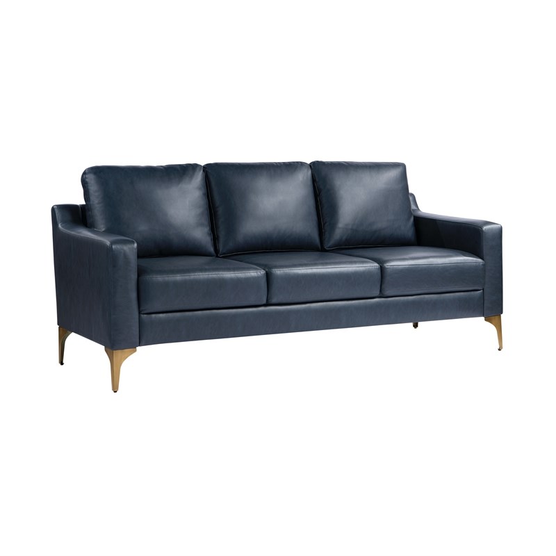 Serta Finley Stationary Sofa in Navy Blue Faux Leather Upholstery