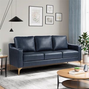 Serta Finley Stationary Sofa in Navy Blue Faux Leather Upholstery