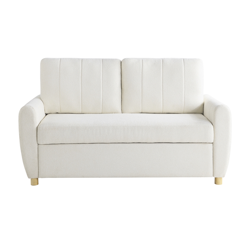 Serta Garnet Convertible Loveseat in Ivory Fabric Upholstery