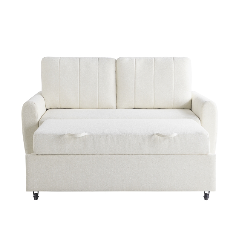 Serta Garnet Convertible Loveseat in Ivory Fabric Upholstery