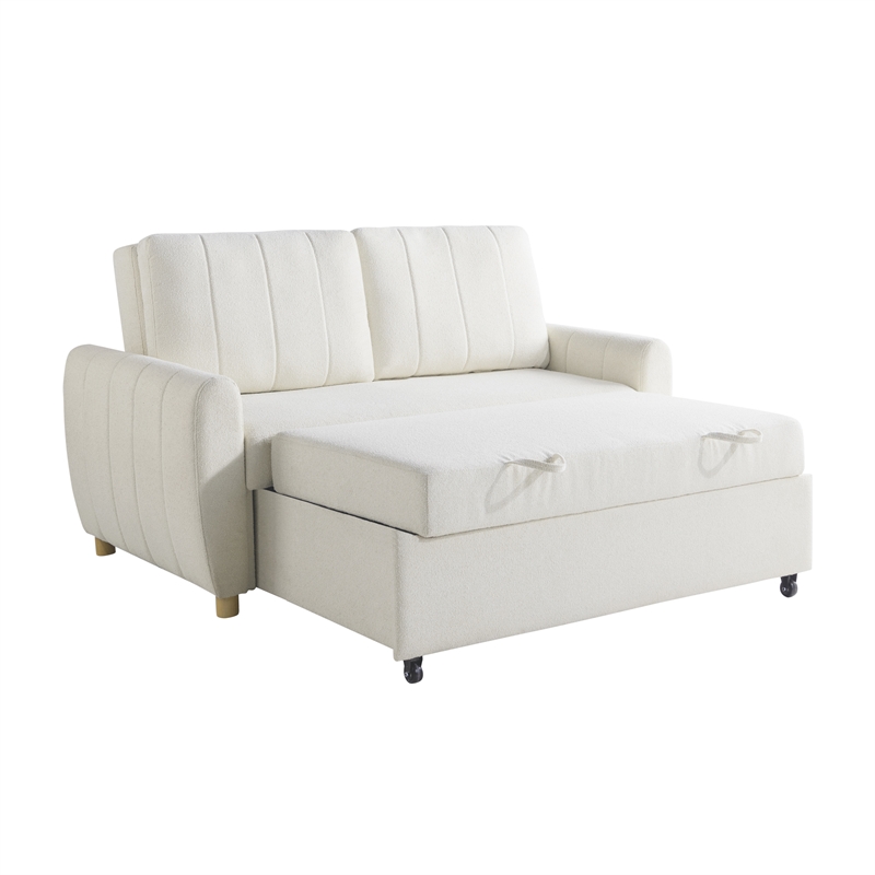 Serta Garnet Convertible Loveseat in Ivory Fabric Upholstery