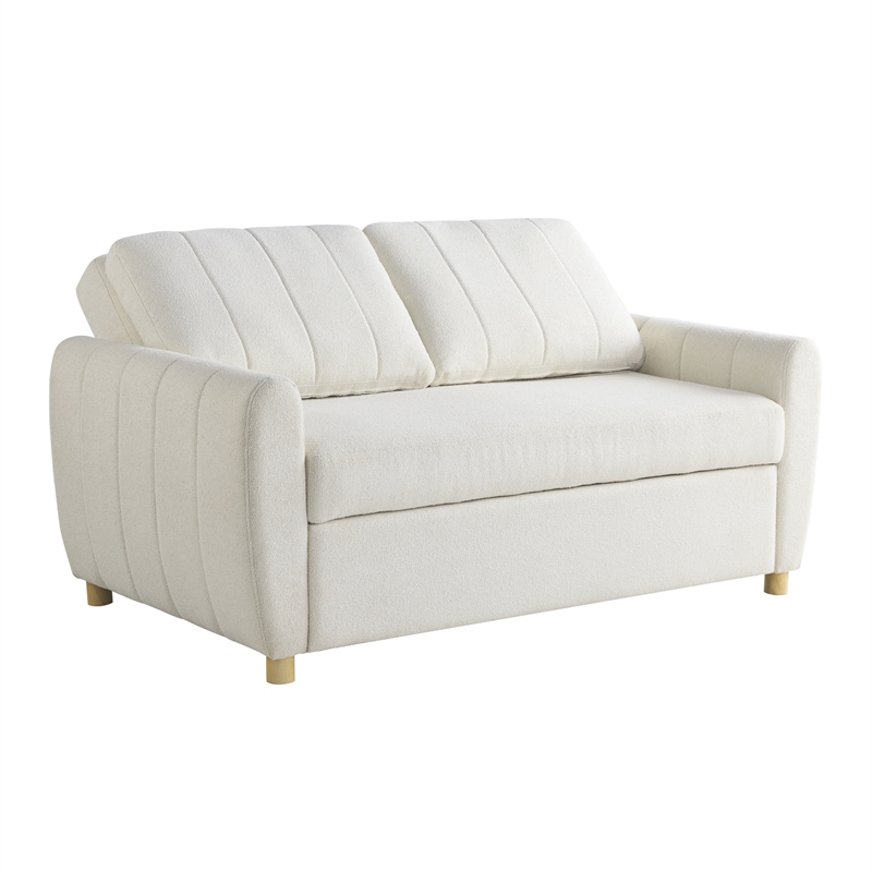 Serta Garnet Convertible Loveseat in Ivory Fabric Upholstery