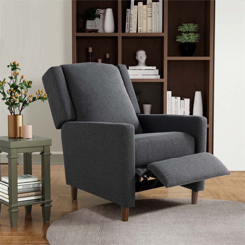 Relax A Lounger Clauson Pushback Recliner in Charcoal Polyester Fabric