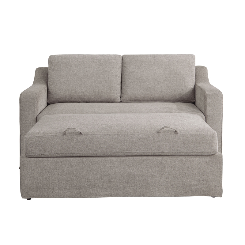 Serta Hathaway Convertible Loveseat in Taupe Woven Fabric Upholstery