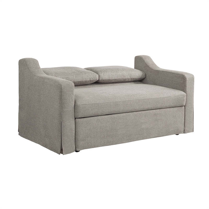 Serta Hathaway Convertible Loveseat in Taupe Woven Fabric Upholstery