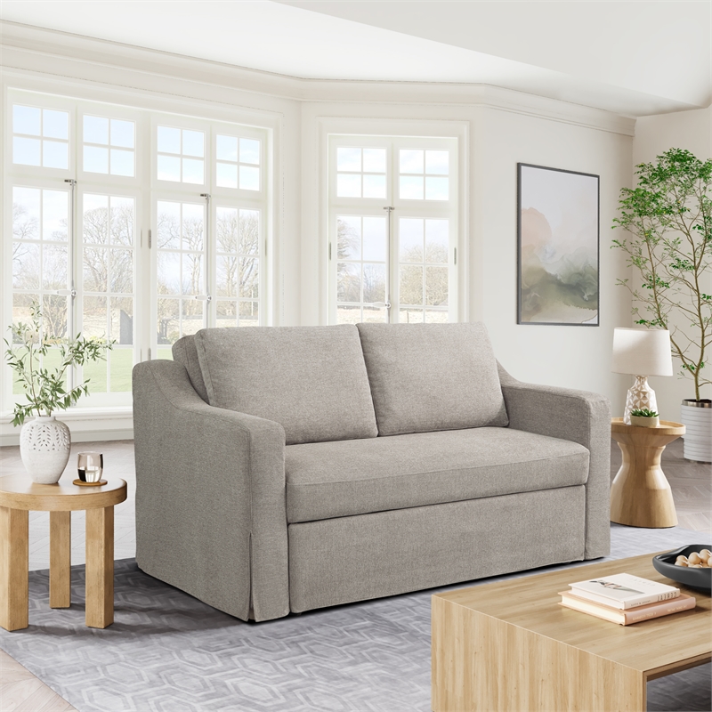 Serta Hathaway Convertible Loveseat in Taupe Woven Fabric Upholstery
