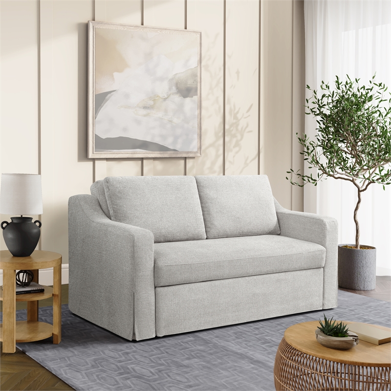 Serta Hathaway Convertible Loveseat in Beige Woven Fabric Upholstery