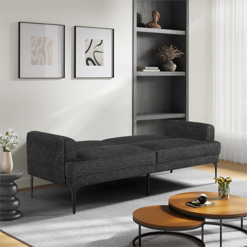 Serta Paulsen Convertible Sofa in Black Chenille Fabric Upholstery
