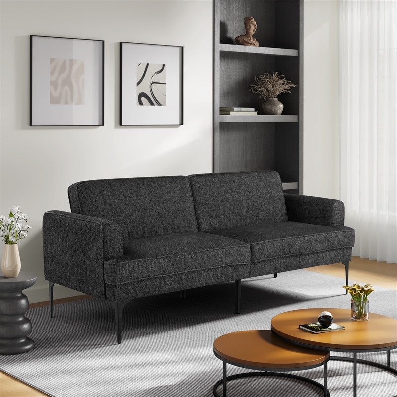 Serta Paulsen Convertible Sofa in Black Chenille Fabric Upholstery